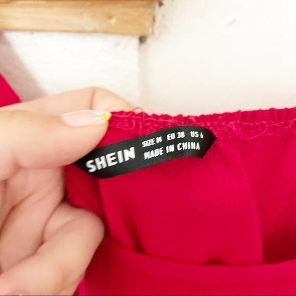 SHEIN Women's Red Off The Shoulder Ruffle Sleeve Sheath Dress Size 6 - Picture 4 of 6